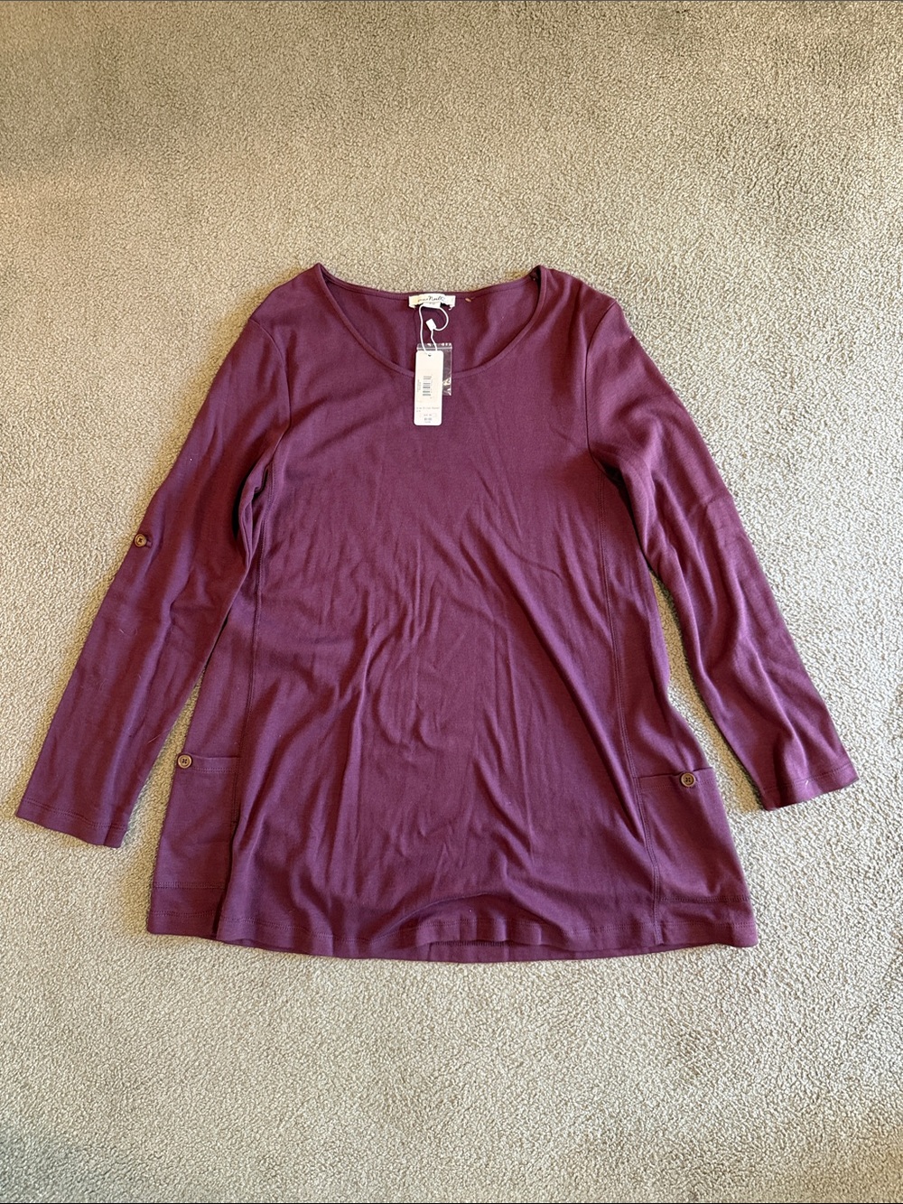 Simply Noelle Plum Long-Sleeve Scoop Neck Tunic Top